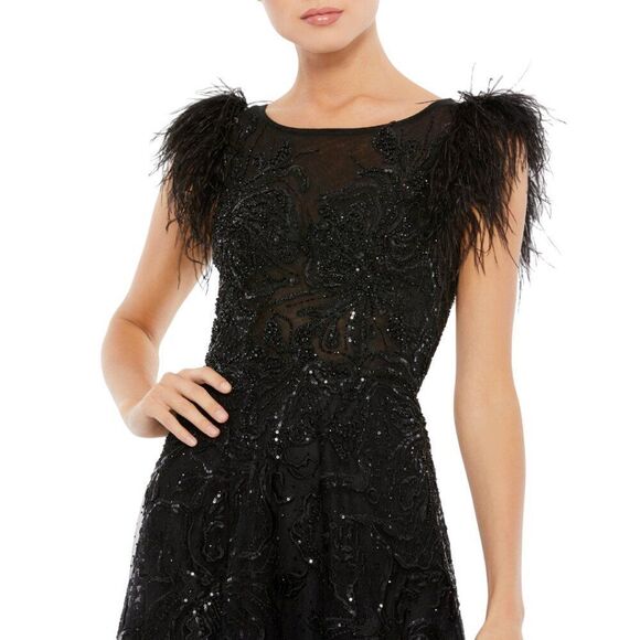 Mac Duggal 20296 Size 2 Black Embellished Feather Long Ballgown Gown Maxi Dress - Picture 3 of 4